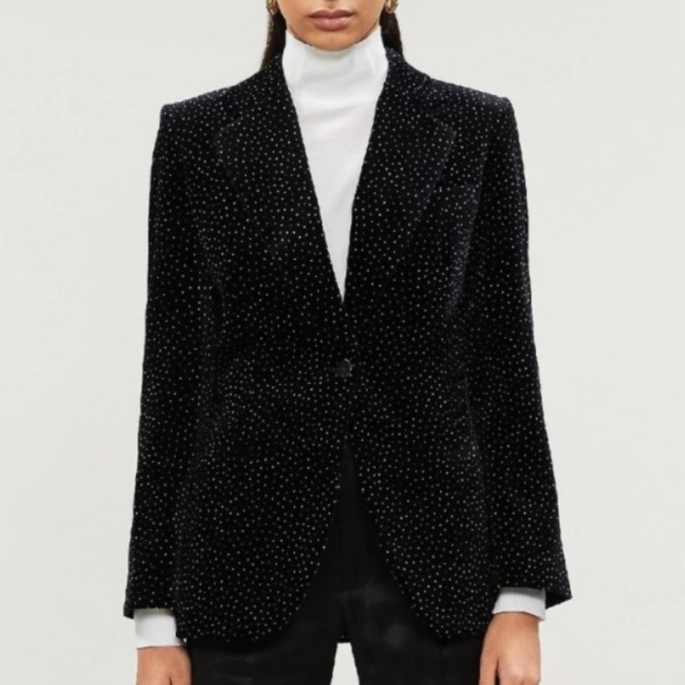 Theory Cinched Waist Dotted Velvet Blazer Black With White Dots Size 2 $595